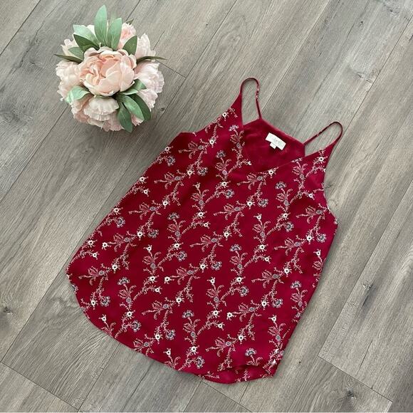 LOFT Red Floral V Neck Cami Top - Picture 1 of 5